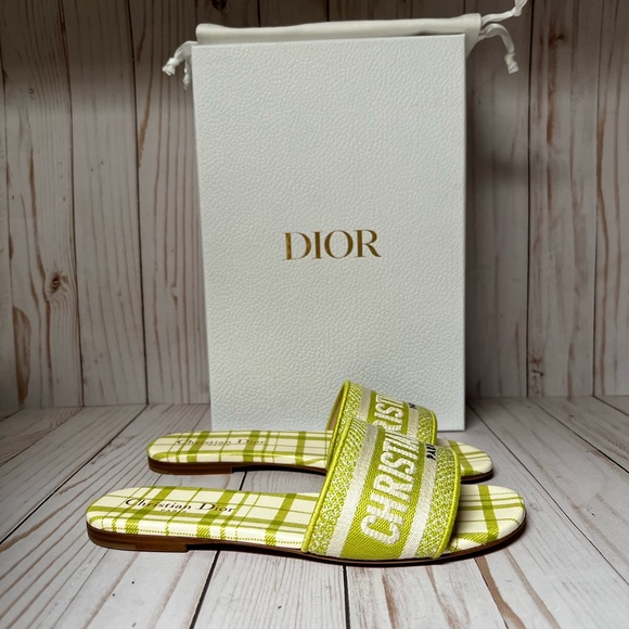 Christian Dior Canvas Check'N'Dior Pop Dway Sandals Chartreuse Sz 36.5 / 6.5 - Picture 2 of 11